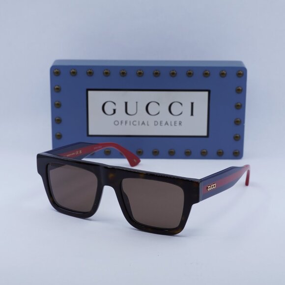 Gucci GG1868S 002 Square Sunglasses - Havana Blue Red\ Brown
